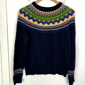 ModCloth Sweater Womens L Fair Isle Colorful Striping Winter Pullover Navy